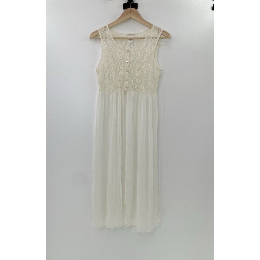 Nicolette Ivory Lace Sheer Bodice Dress‎ Size L Slits Flowy, Fairycore, Flaw